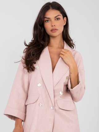 Jasnoróżowa marynarka damska RUE PARIS dwurzędowa casual one size