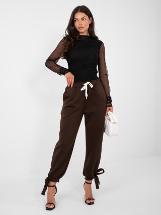 Czekoladowe Spodnie Dresowe Damskie z Wysokim Stanem Wiązane Joggery ITALY MODA