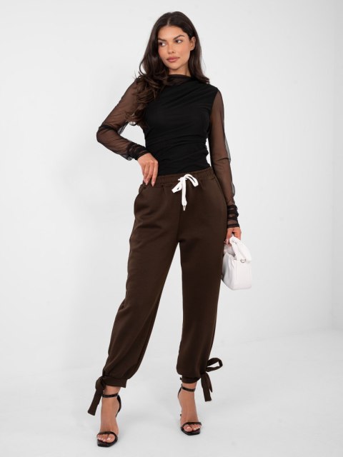 Czekoladowe spodnie dresowe damskie z wysokim stanem ITALY MODA