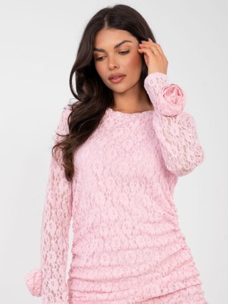 Jasnoróżowa drapowana sukienka koronkowa mini ołówkowa ITALY MODA one size