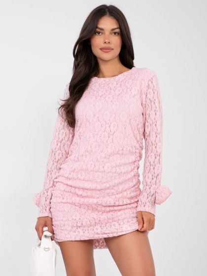 Jasnoróżowa drapowana sukienka koronkowa mini ołówkowa ITALY MODA one size
