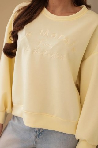 Żółta Bluza Damska Masełkowa Oversize z Haftem Le Marais Paris