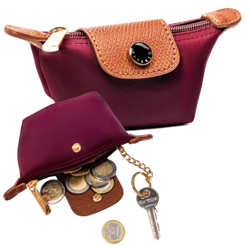 Bordowe etui na klucze z poliestru i skóry ekologicznej zamykane zatrzaskiem i suwakiem - Peterson