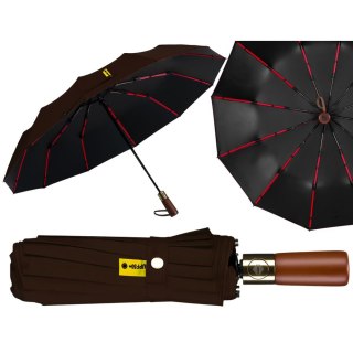 Duży, elegancki i składany parasol w brązowym kolorze - Peterson