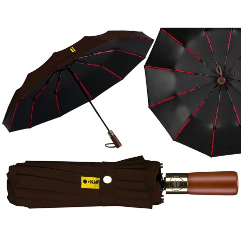 Duży, elegancki i składany parasol w brązowym kolorze - Peterson