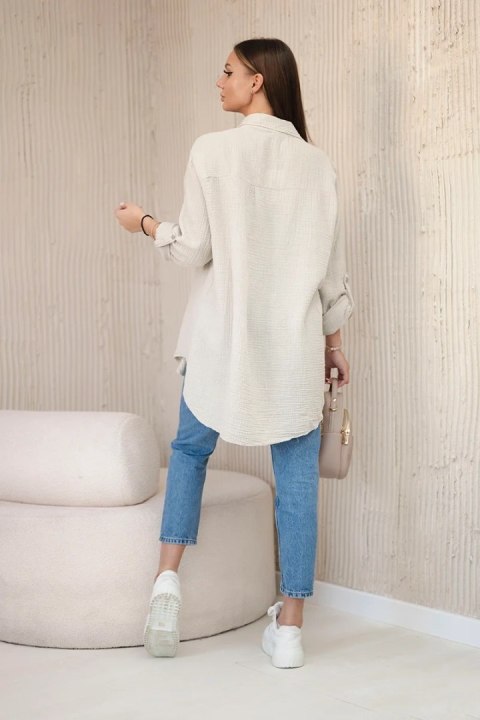 Koszula bawełniana muślinowa oversize ciemno beżowa