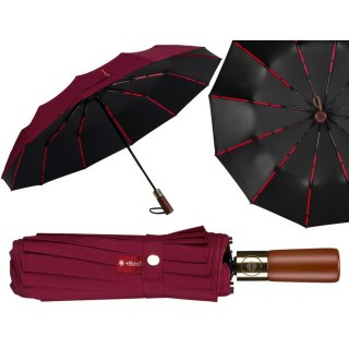 Duży, elegancki i składany parasol w burgundowym kolorze - Peterson