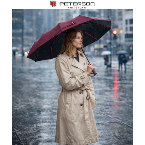 Duży, elegancki i składany parasol w burgundowym kolorze - Peterson