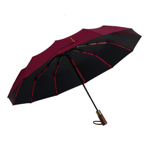 Duży, elegancki i składany parasol w burgundowym kolorze - Peterson