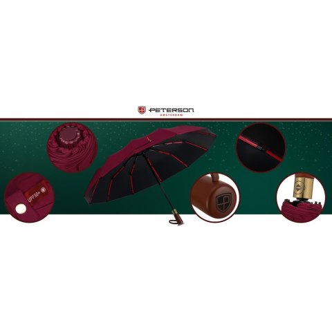 Duży, elegancki i składany parasol w burgundowym kolorze - Peterson