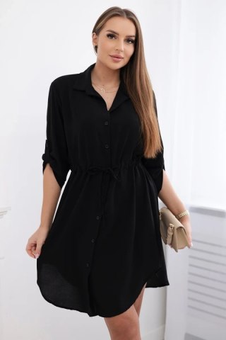 Sukienka damska czarna z guzikami i wiązaniem w talii – Stylowy Wieszak