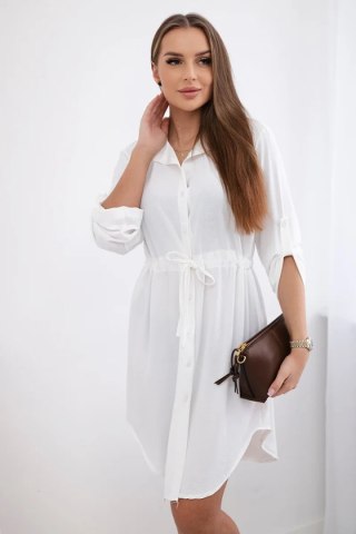 Sukienka damska ecru z guzikami i wiązaniem w talii – Stylowy Wieszak