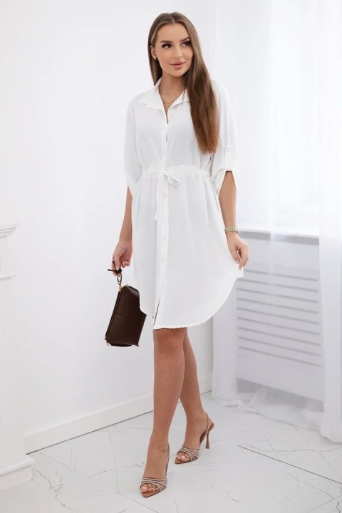 Elegancka sukienka damska ecru z kołnierzykiem