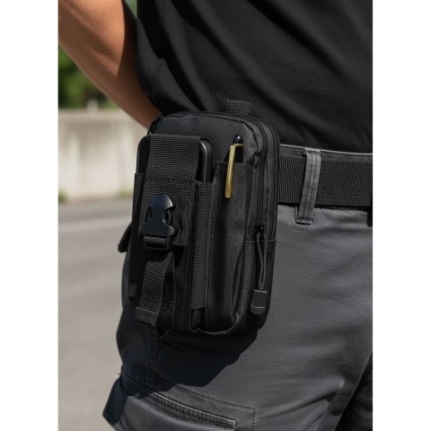 Czarna saszetka do paska wykonana z wytrzymałego poliestru - Rovicky