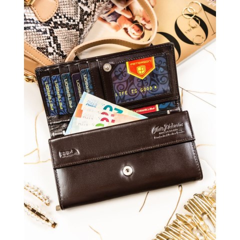 Duży, brązowy portfel damski ze skóry naturalnej z systemem RFID - Peterson