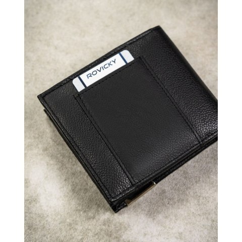Duży portfel męski ze skóry naturalnej w czarnym kolorze z systemem RFID - 4U Cavaldi