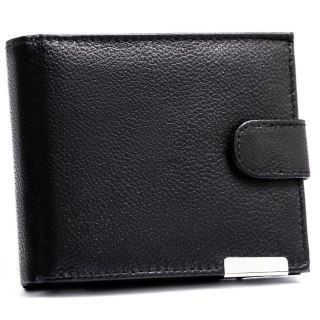 Duży portfel męski ze skóry naturalnej w czarnym kolorze zamykany zatrzaskiem - 4U Cavaldi