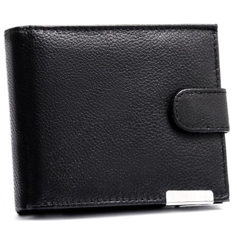 Duży portfel męski ze skóry naturalnej w czarnym kolorze zamykany zatrzaskiem - 4U Cavaldi