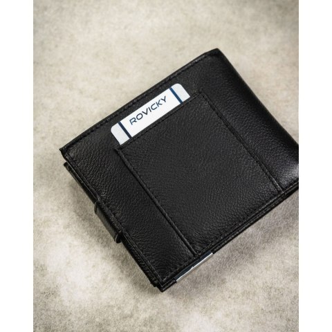 Duży portfel męski ze skóry naturalnej w czarnym kolorze zamykany zatrzaskiem - 4U Cavaldi