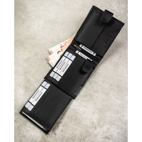 Duży portfel męski ze skóry naturalnej w czarnym kolorze zamykany zatrzaskiem - 4U Cavaldi