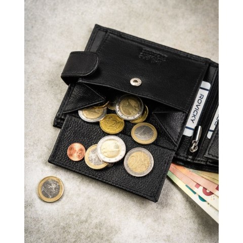 Duży portfel męski ze skóry naturalnej w czarnym kolorze zamykany zatrzaskiem - 4U Cavaldi