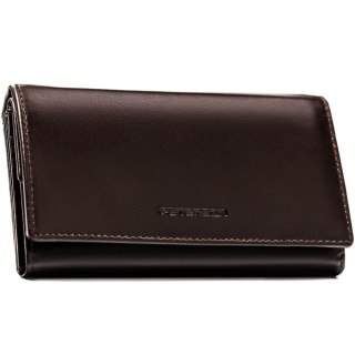 Duży, skórzany portfel damski w brązowym kolorze z systemem RFID - Peterson