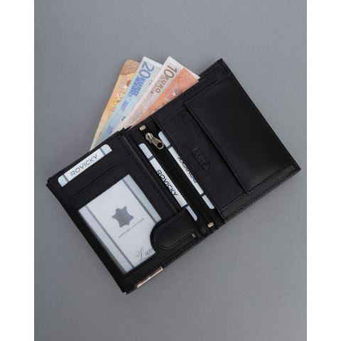 Duży, skórzany portfel męski w czarnym kolorze bez zapięcia zewnętrznego - 4U Cavaldi