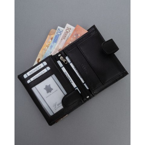 Duży, skórzany portfel męski w czarnym kolorze zamykany zatrzaskiem - 4U Cavaldi