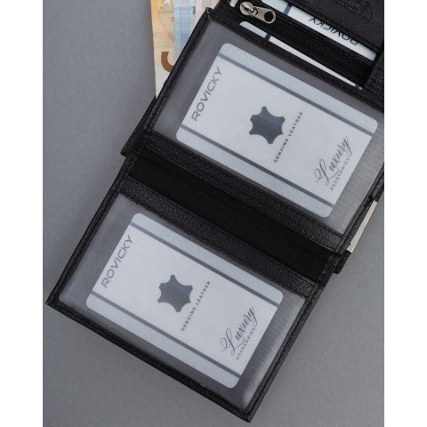 Duży, skórzany portfel męski w czarnym kolorze zamykany zatrzaskiem - 4U Cavaldi