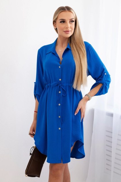 Sukienka damska chabrowa z guzikami i wiązaniem w talii – Stylowy Wieszak