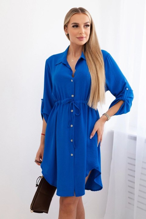 Chabrowa sukienka damska z guzikami i wiązaniem w talii – Stylowy Wieszak