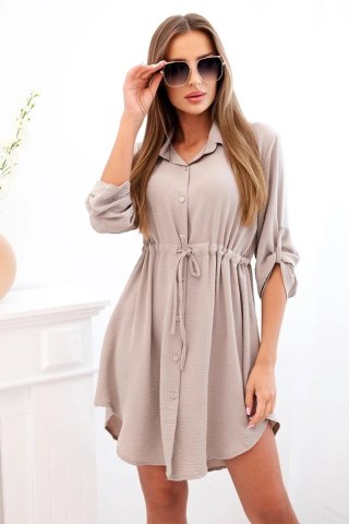 Sukienka damska fango z guzikami i wiązaniem w talii – Stylowy Wieszak