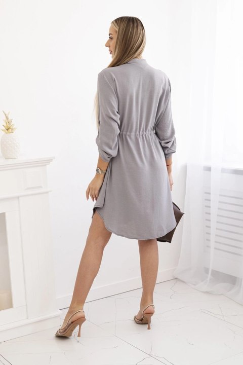 Sukienka szara wiązana w talii, fason koszulowy