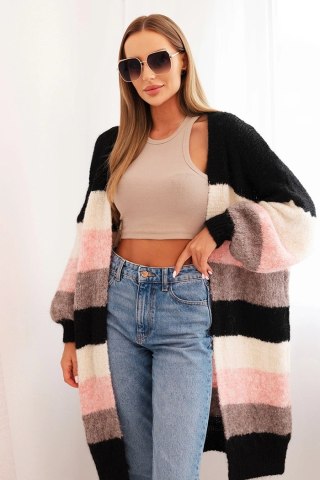 Kardigan damska z wełną w kolorowe pasy czarny