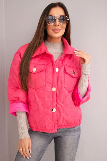 Kurtka damska wiosenna pikowana z kwiatowym wzorem różowa