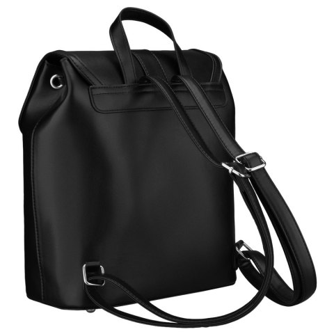 Czarny, niewielki plecak damski ze skóry ekologicznej wyposażony w nóżki ochronne - Rovicky
