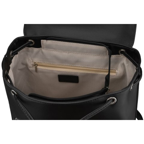 Czarny, niewielki plecak damski ze skóry ekologicznej wyposażony w nóżki ochronne - Rovicky