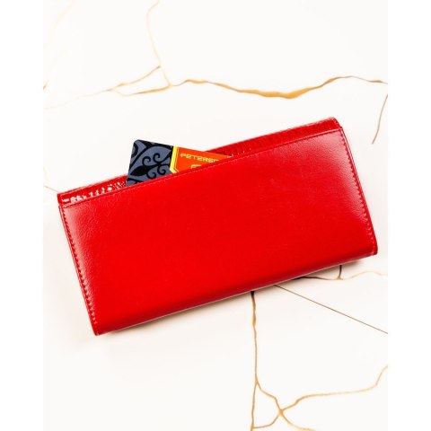 Czerwony portfel damski ze skóry naturalnej z tłoczeniem na wzór skóry krokodyla - Peterson