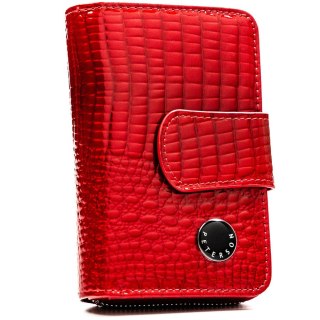 Czerwony portfel damski ze skóry naturalnej zamykany na suwak i zatrzask - Peterson