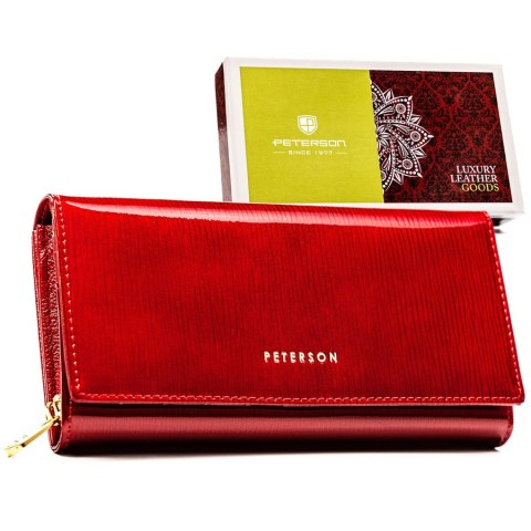 Czerwony portfel damski ze skóry naturalnej zamykany na zatrzask - Peterson
