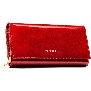 Czerwony portfel damski ze skóry naturalnej zamykany na zatrzask - Peterson