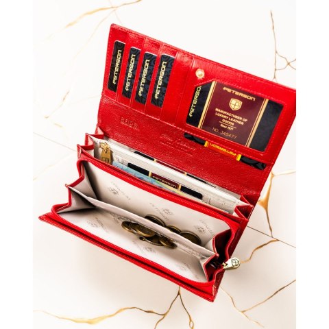 Czerwony portfel damski ze skóry naturalnej zamykany na zatrzask - Peterson