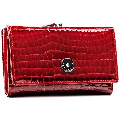 Czerwony portfel damski ze skóry naturalnej zamykany na zatrzask i bigiel - Peterson