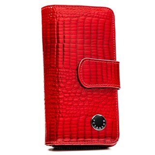 Duży, czerwony portfel damski ze skóry naturalnej zamykany na suwak i zatrzask - Peterson