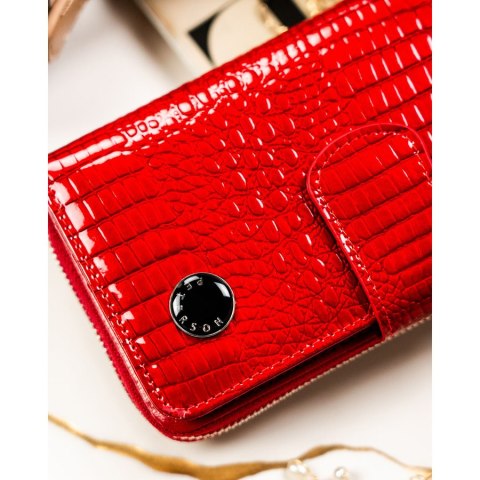 Duży, czerwony portfel damski ze skóry naturalnej zamykany na suwak i zatrzask - Peterson