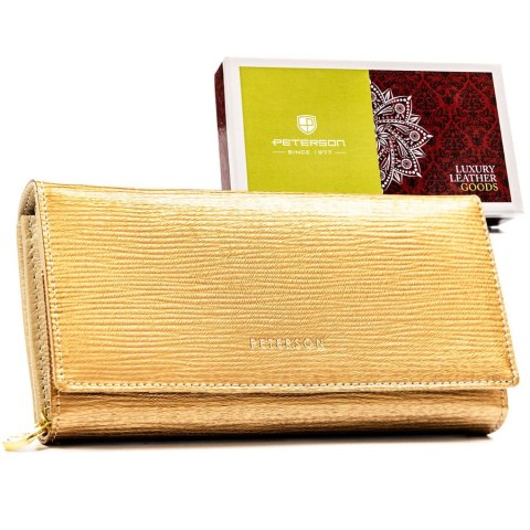 Duży, złoty portfel damski ze skóry naturalnej zamykany na zatrzask - Peterson