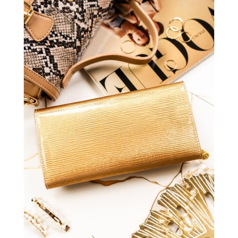 Duży, złoty portfel damski ze skóry naturalnej zamykany na zatrzask - Peterson