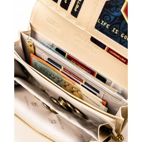 Duży, złoty portfel damski ze skóry naturalnej zamykany na zatrzask - Peterson