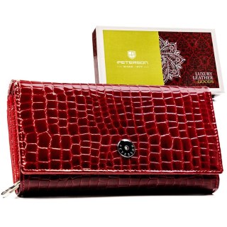Klasyczny, duży portfel damski ze skóry naturalnej w czerwonym kolorze - Peterson