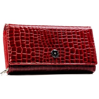 Klasyczny, duży portfel damski ze skóry naturalnej w czerwonym kolorze - Peterson